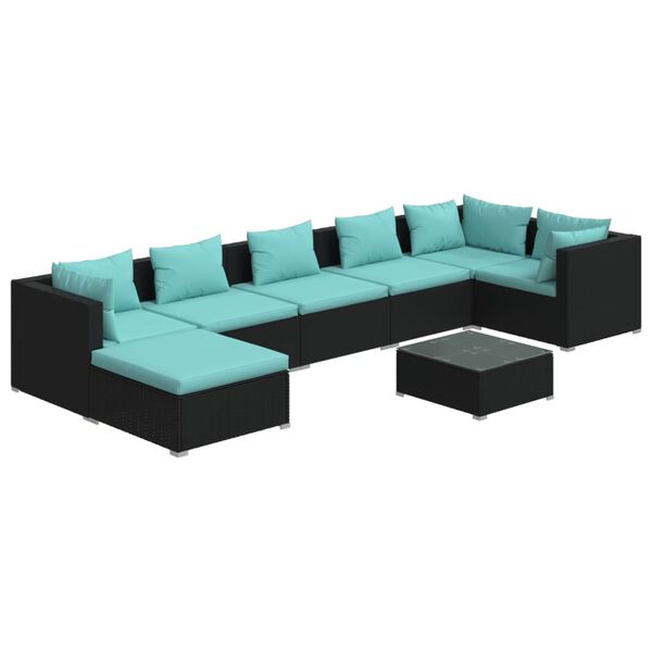 vidaXL 8-tlg. Garten-Lounge-Set mit Kissen Poly Rattan Schwarz