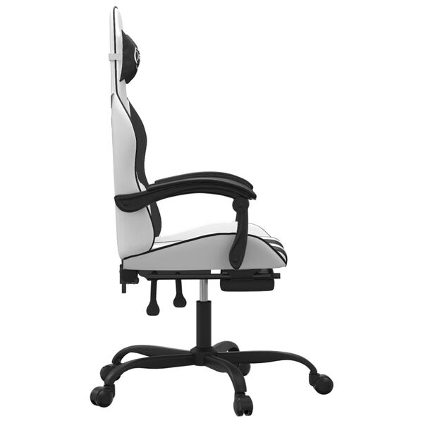 vidaXL Gaming-Stuhl mit Fu&szlig;st&uuml;tze Drehbar Wei&szlig; & Schwarz Kunstleder