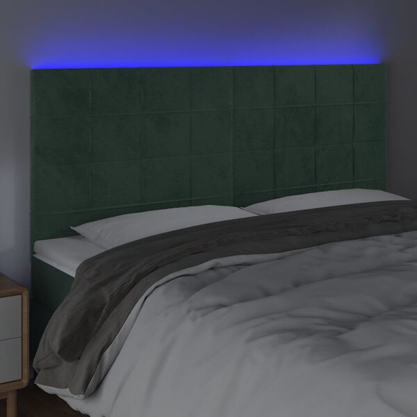 vidaXL LED Kopfteil Dunkelgr&uuml;n 180x5x118/128 cm Samt