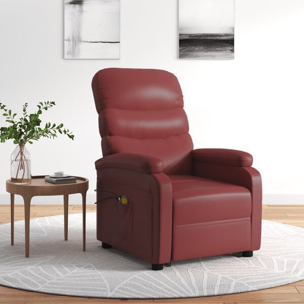 vidaXL Massagesessel mit Aufstehhilfe Weinrot Kunstleder