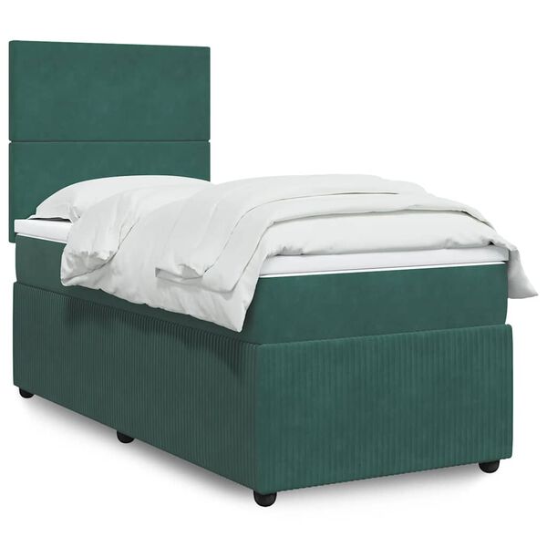 vidaXL Boxspringbett mit Matratze Dunkelgr&uuml;n 90x190 cm Samt