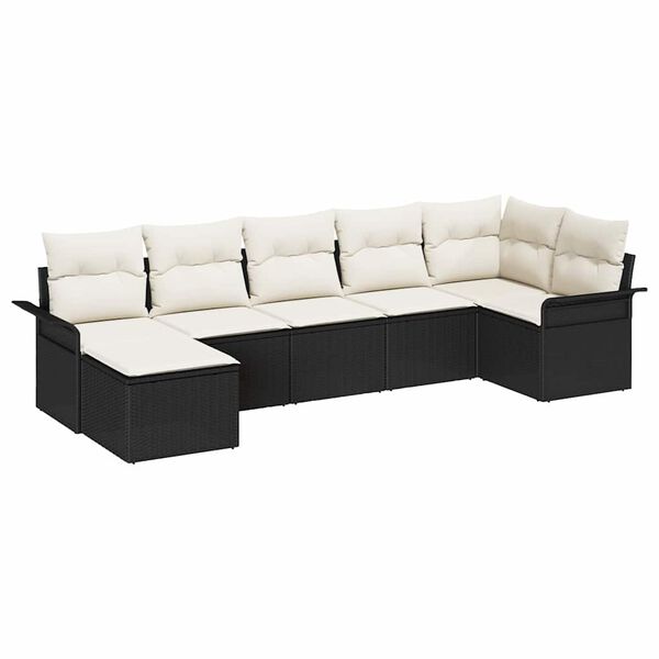 vidaXL Gartensofa-set mit Kissen 7 pcs Schwarz Poly-Rattan