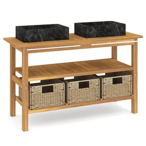 vidaXL Waschtisch mit Schwarzen Marmorbecken Massivholz Teak