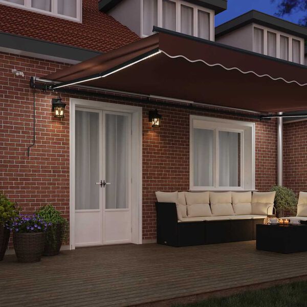 vidaXL Markise Automatisch mit LEDs Braun 500x300 cm