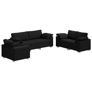 vidaXL Sofa 3 pcs Schwarz Leinenmischgewebe