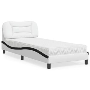 vidaXL Bett mit Matratze "Hvar" Wei&szlig; und Schwarz 90x200 cm Kunstleder