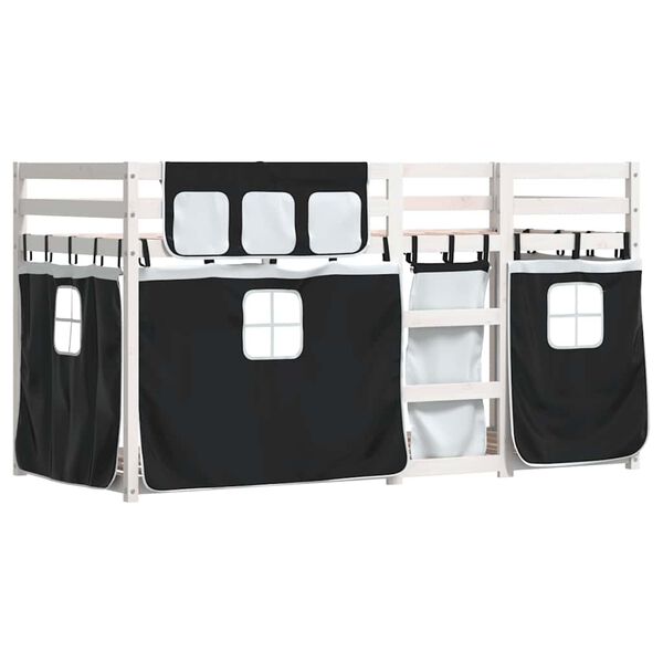 vidaXL Etagenbett mit Vorh&auml;ngen Wei&szlig; & Schwarz 80x200 cm Kiefernholz