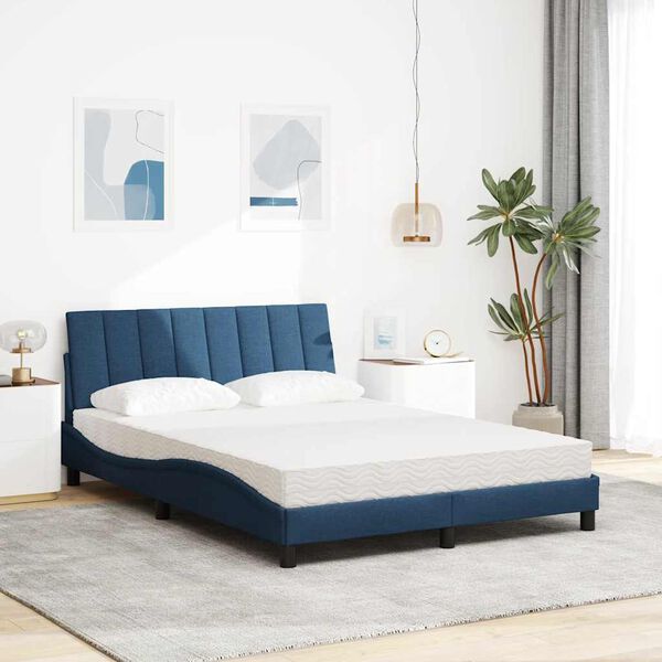 vidaXL Bett mit Matratze "Hanko" Blau 140x200 cm Stoff