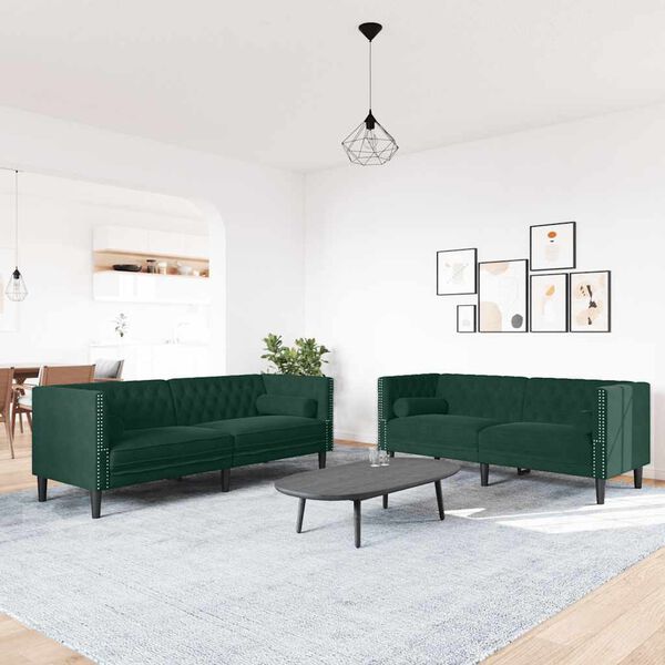 vidaXL 2-tlg. Chesterfield-Sofa-Set mit Nackenrollen Dunkelgr&uuml;n Samt