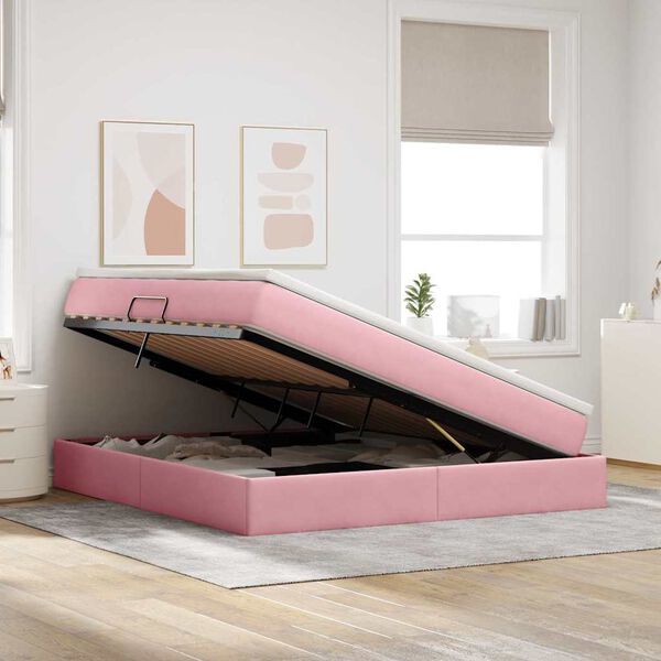vidaXL Aufbewahrungsbett mit Matratze Rosa 180 x 200 cm Samt