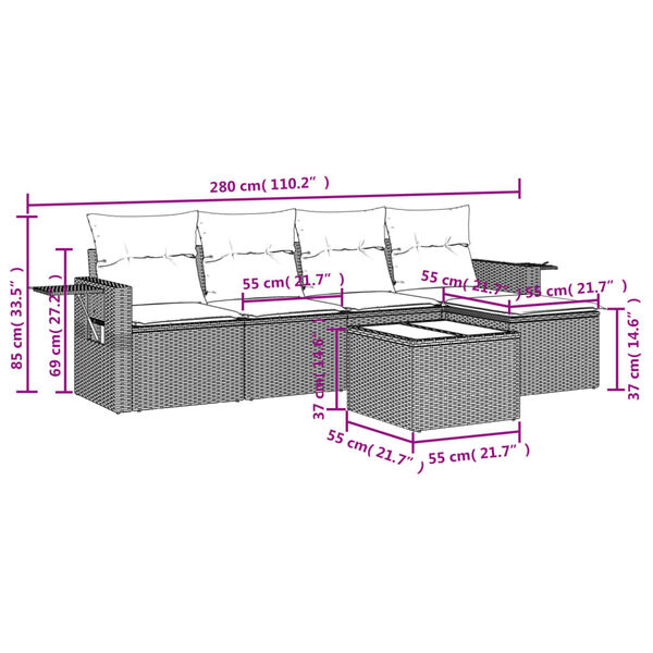 vidaXL 6-tlg. Garten-Sofagarnitur mit Kissen Braun Poly Rattan