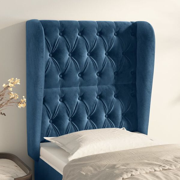 vidaXL Kopfteil mit Ohren Dunkelblau 83x23x118/128 cm Samt
