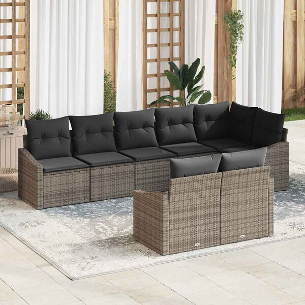 vidaXL Sofa Set mit Kissen 8 pcs Grau Poly Rattan