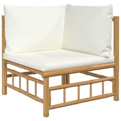 vidaXL 3-tlg. Garten-Lounge-Set mit Cremeweißen Kissen Bambus