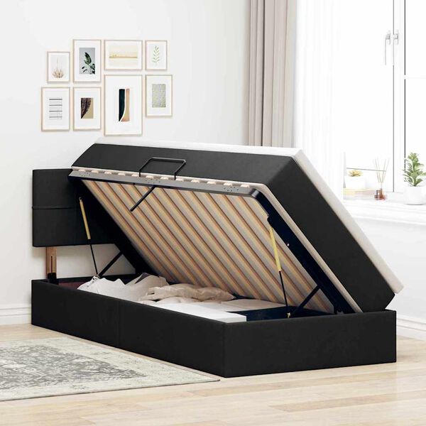 vidaXL Aufbewahrungsbett mit Matratze Schwarz 100 x 200 cm