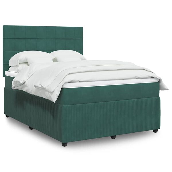 vidaXL Boxspringbett mit Matratze Dunkelgr&uuml;n 140x200 cm Samt