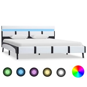 vidaXL Bettgestell mit LED Wei&szlig; Kunstleder 160&times;200 cm