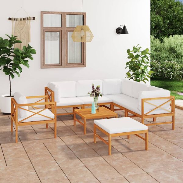 vidaXL 8-tlg. Garten-Lounge-Set mit Creme Kissen Massivholz Teak