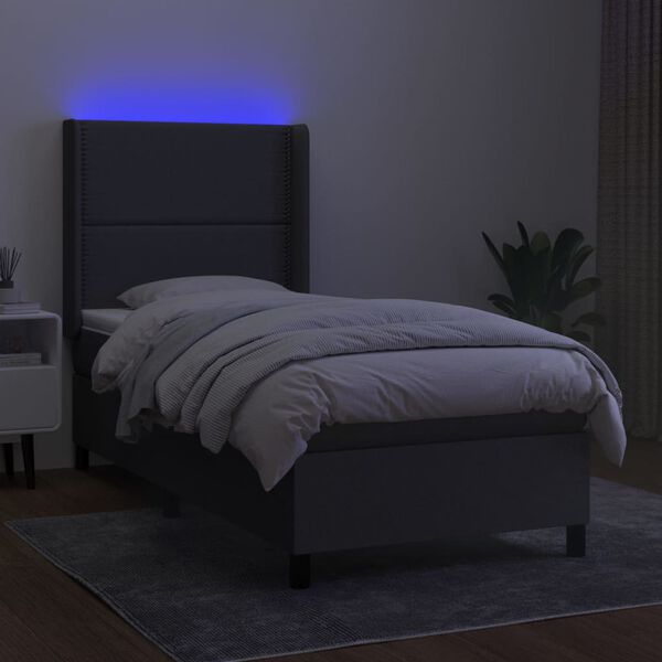 vidaXL Boxspringbett mit Matratze & LED Dunkelgrau 80x200 cm Stoff