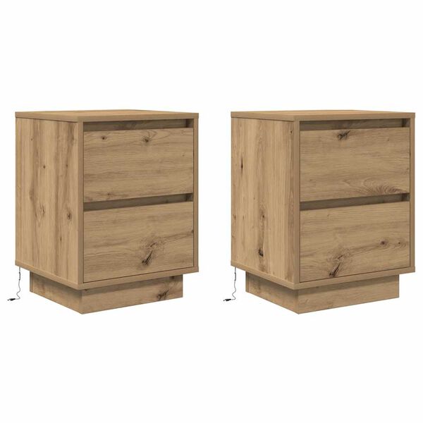 vidaXL Nachttische mit LED-Leuchten 2 Stk. Artisan-Eiche 38x34x50 cm
