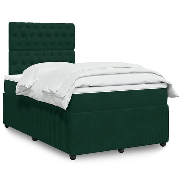 vidaXL Boxspringbett mit Matratze Dunkelgr&uuml;n 120x200 cm Samt