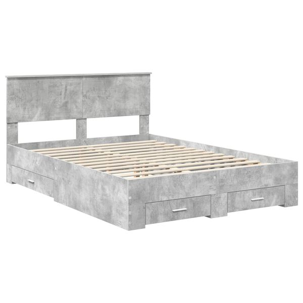vidaXL Bettrahmen mit Kopfteil Beton Grau 135 x 190 cm Holzwerkstoff