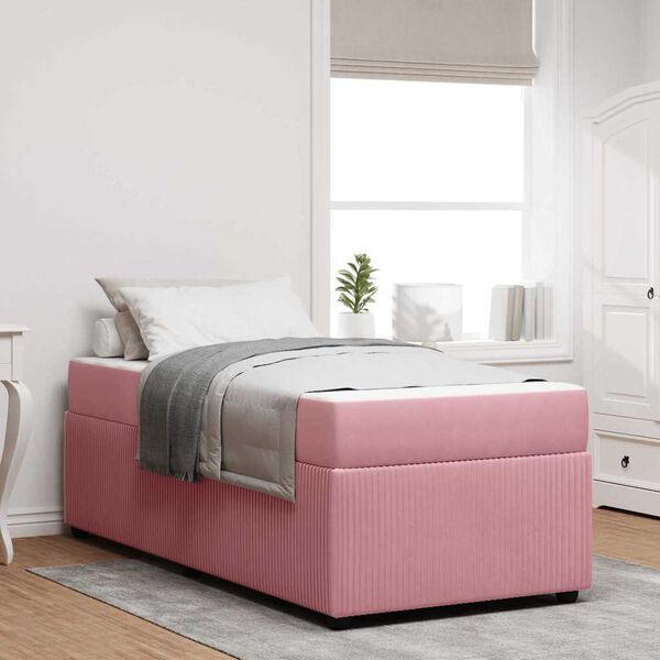 vidaXL Bettgestell mit Matratze mit Matratze Rosa 90 x 190 cm Samt