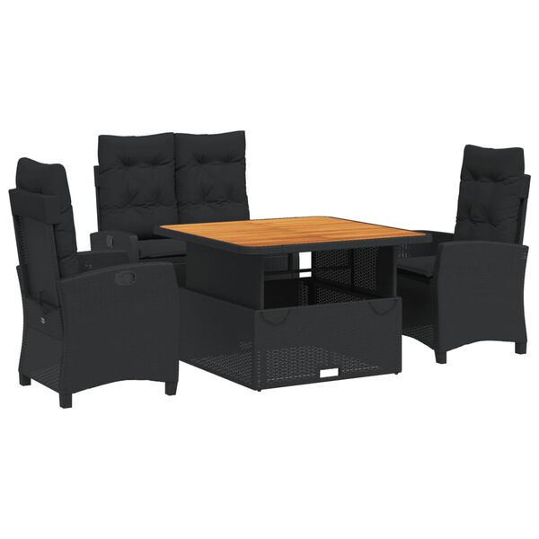 vidaXL 5-tlg. Garten-Essgruppe mit Kissen Schwarz Poly Rattan