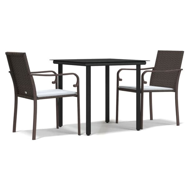 vidaXL 3-tlg. Garten-Essgruppe mit Kissen Poly Rattan und Stahl