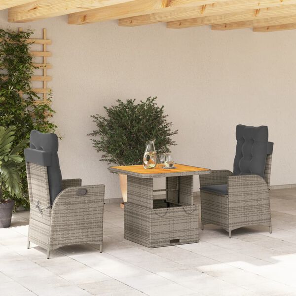 vidaXL 4-tlg. Garten-Essgruppe mit Kissen Grau Poly Rattan