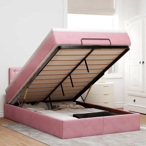 vidaXL Ottoman-Bett mit Matratze & LEDs Rosa 120x200 cm Samt