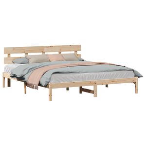 vidaXL Bettgestell mit Kopfteil Braun 200 x 200 cm Massivholz Kiefer