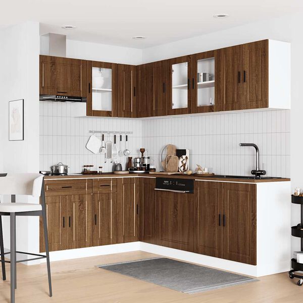 vidaXL 11tlg. K&uuml;chenschrank-Set Porto Braun Eichen-Optik Holzwerkstoff