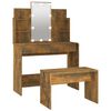 vidaXL Schminktisch-Set mit LED R&auml;uchereiche Holzwerkstoff