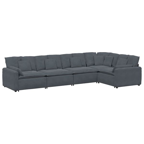 vidaXL Modulares Sofa mit Kissen Samt Dunkelgrau