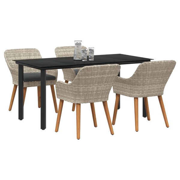 vidaXL Garten Essgruppe mit Kissen 5 pcs Hellgrau Poly-Rattan