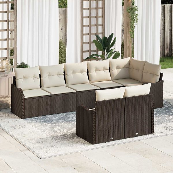 vidaXL Garten-Sofa-Set mit Kissen 8 pcs Braun und Wei&szlig; Poly Rattan