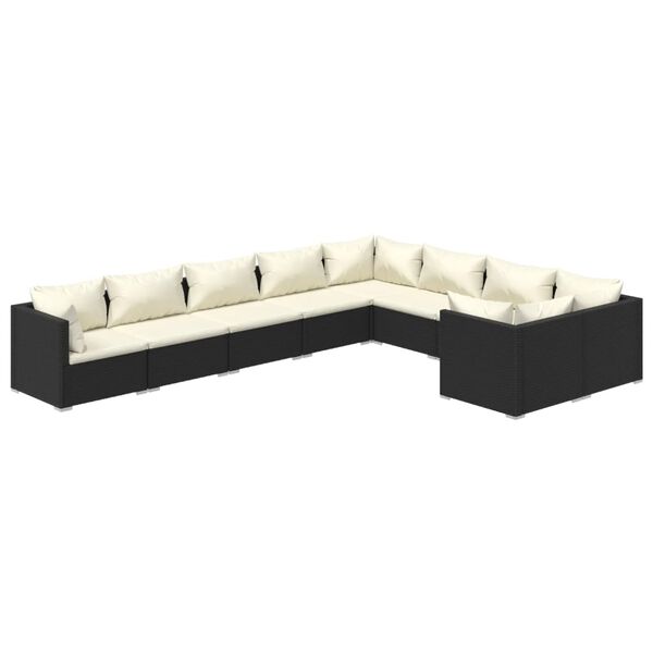 vidaXL 9-tlg. Garten-Lounge-Set mit Kissen Poly Rattan Schwarz