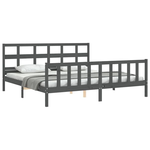 vidaXL Massivholzbett mit Kopfteil Grau 200x200 cm