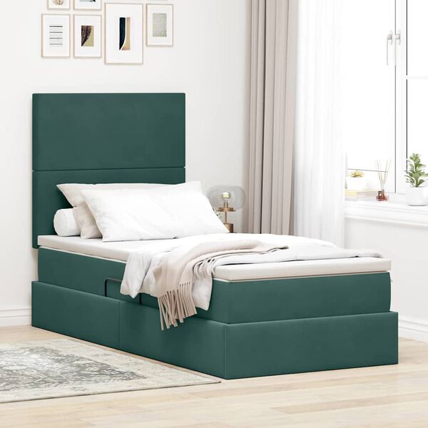 vidaXL Aufbewahrungsbett mit Matratze Dunkelgr&uuml;n 90 x 200 cm Samt