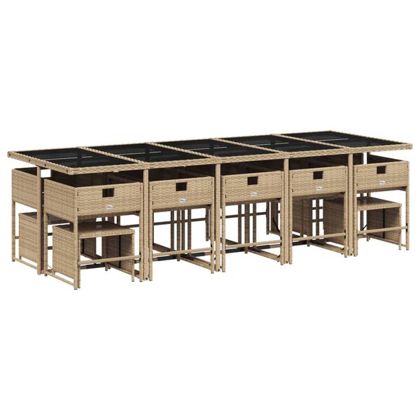 vidaXL 15-tlg. Garten-Essgruppe mit Kissen Beigemischung Poly Rattan