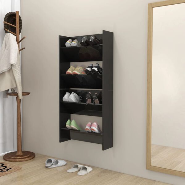 vidaXL Wand-Schuhschr&auml;nke 2 Stk. Hochglanz-Schwarz 60x18x60 cm