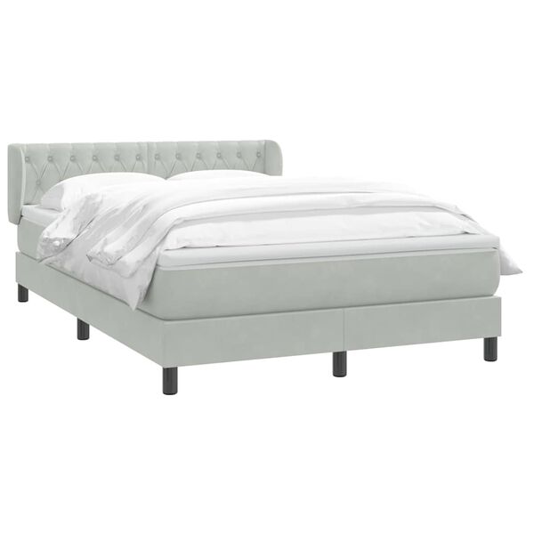 vidaXL Boxspringbett mit Matratze Hellgrau 140x210 cm Samt