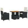 vidaXL 3-tlg. Garten-Essgruppe mit Kissen Schwarz Poly Rattan