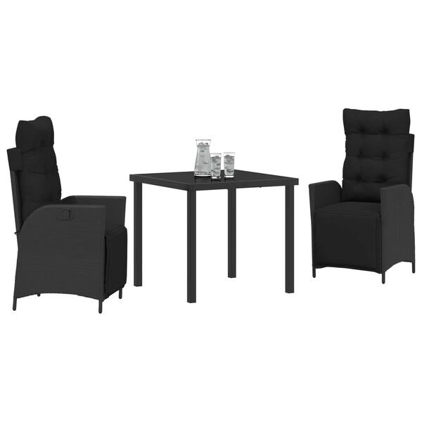 vidaXL Garten Essgruppe mit Kissen 3 pcs Schwarz Poly-Rattan