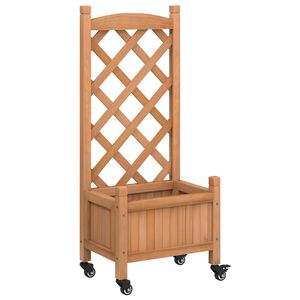 vidaXL Pflanzk&uuml;bel mit Rankgitter und Rollen Braun Massivholz Tanne