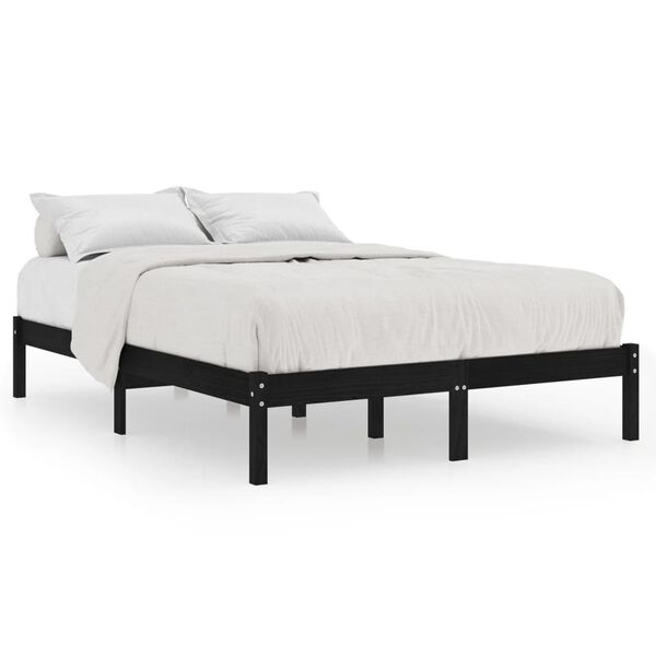 vidaXL Massivholzbett Schwarz Kiefer 200x200 cm