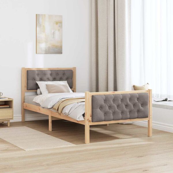 vidaXL Bettrahmen mit Kopfteil Taupe 90 x 200 cm Massives Kiefernholz