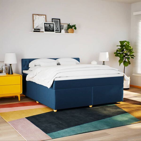 vidaXL Boxspringbett mit Matratze Blau 180x200 cm Stoff