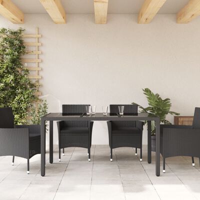 vidaXL Gartentisch 150x90x75 cm Hartglas und Poly Rattan Schwarz